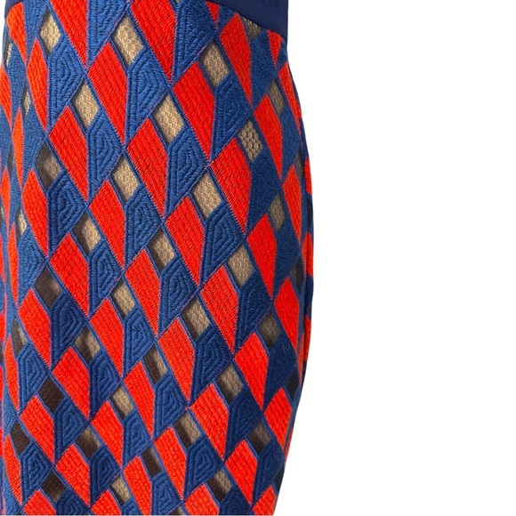 BCBG MaxAzria Rosalina Midi Dress Navy Red Geometric Size 4 NWT - Picture 8 of 9